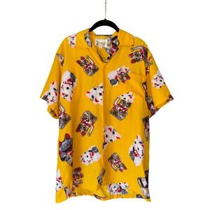 Waikiki‎ Creations Aloha Shirt Lucky Cat Print Button Up Short Sleeve L